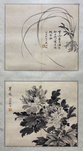 CHINESE PAINTING OF PEONY AND ORCHID, WU HUFAN
