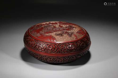 RED LACQUERED LANDSCAPE TRINKET BOX