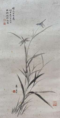 PAINTING OF DRAGONFLYS AND ORCHID, TWO ARTISTS