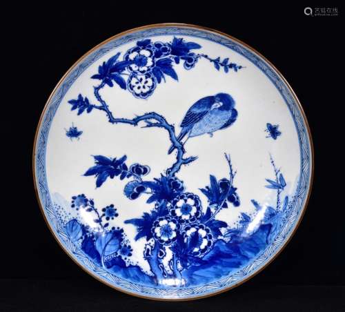 BLUE AND WHITE BIRD AND FLOWER PLATE
