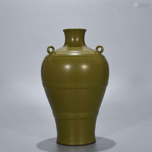 TEA-DUST GLAZED THREE EAR BOW STRING MEIPING VASE