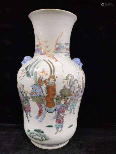 FAMILLE ROSE 'IMMORTALS' DOUBLE-HANDLE VASE