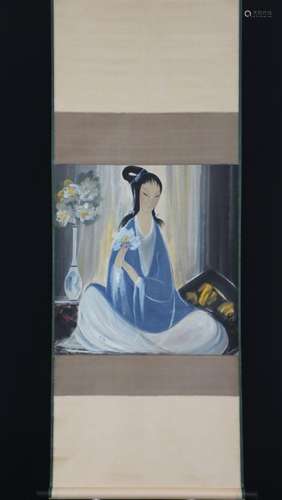 PAINTING OF A SEATED GIRL, LIN FENGMIAN