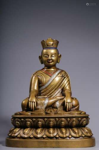 SILVER-INLAID BRONZE EFFIGY OF BUDDHA FIGURE