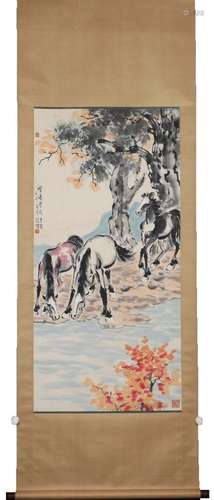 PAINTING OF STEEDS BY THE WATERSIDE, XU BEIHONG