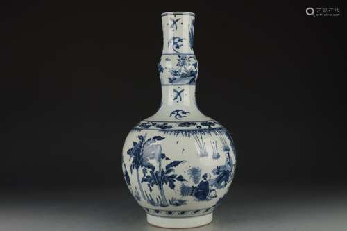 BLUE AND WHITE 'SCHOLARS' GATHERING' VASE