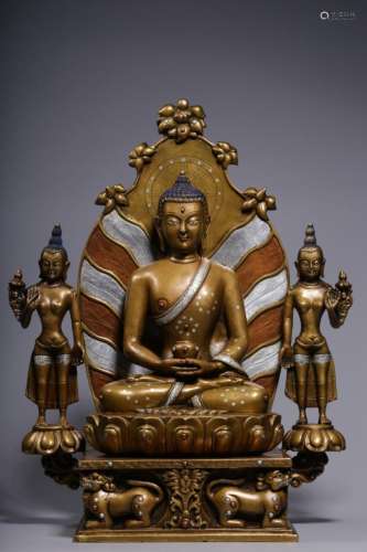 ALLOY COPPER EFFIGY OF MEDICINE BUDDHA & DISCIPLES
