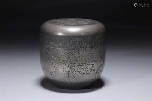 CHINESE TIN INSCRIPTION TEA CANISTER