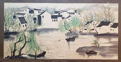 PAINTING OF RIVER BANK SCENE, WU GUANZHONG