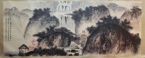 PAINTING OF MOUNTAIN VIEW AND WATERFALL, FU BAOSHI