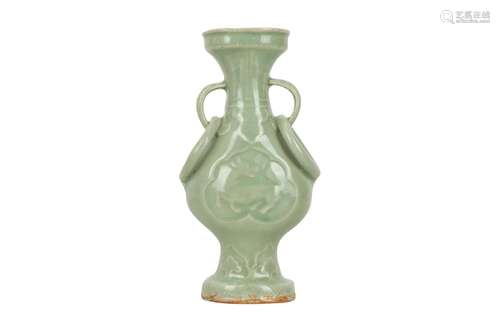 A CHINESE CELADON-GLAZED BRONZE-SHAPED VASE.