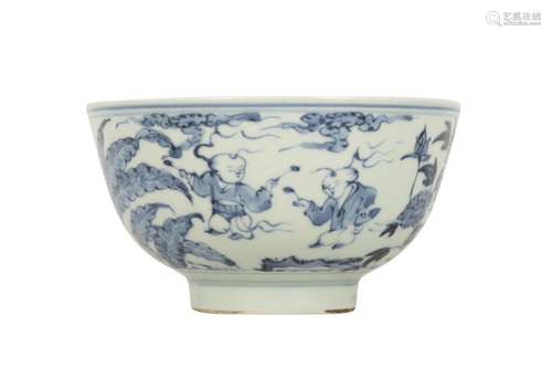 A CHINESE BLUE AND WHITE 'BOYS' BOWL.