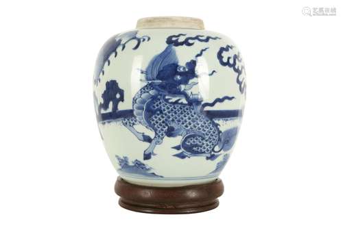 A CHINESE BLUE AND WHITE 'QILIN' JAR.