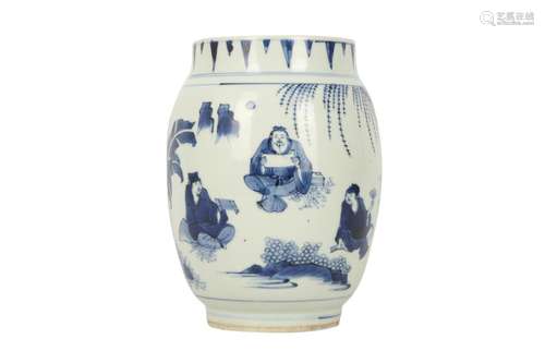 A CHINESE BLUE AND WHITE 'SCHOLARS' JAR.