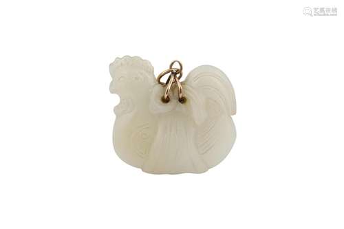 A CHINESE WHITE JADE 'COCKEREL' CARVING.