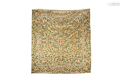 A CHINESE EMBROIDERED YELLOW-GROUND SILK 'LOTUS' P...