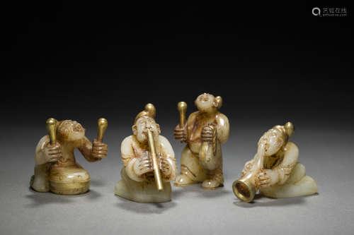 A Set of Jade Ornament in Human Statue from Han