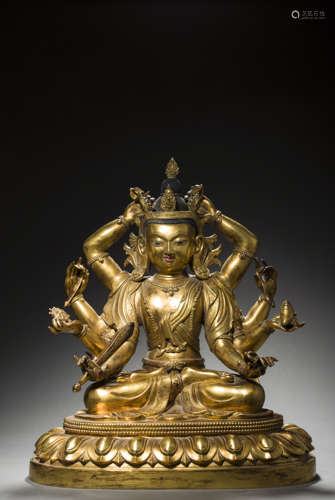 Copper and Golden Avalokitesvara Statue from Qing