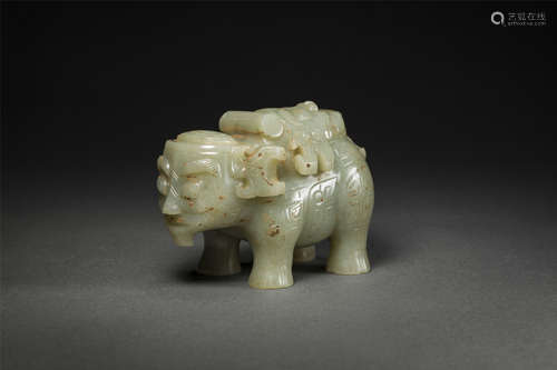 Jade Ornament in Beast with Human Face from Western Zhou