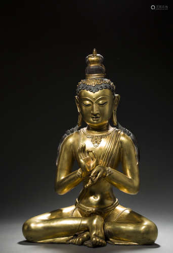 Bronze Gilding Golden Buddha Statue from Qing