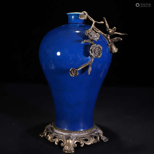 Blue Glazed Prunus Vase from Qing