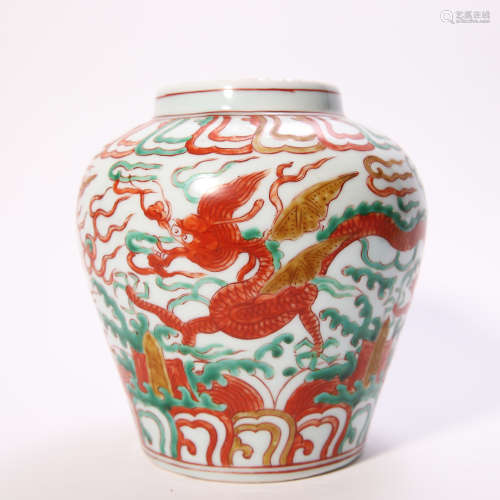 Five Colored Pot with Dragon Grain from Ming