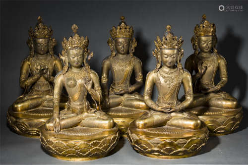 Five of Copper and Golden Buddha Statue from Qing
