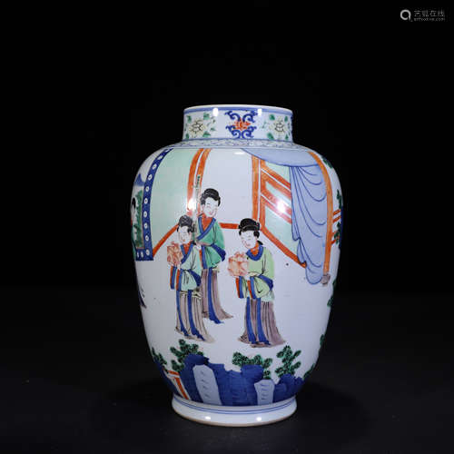 Blue and White Kiln Vase with Human Story from Qing