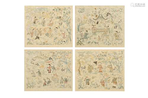 A SET OF FOUR CHINESE EMBROIDERED SILK 'IMMORTALS'...