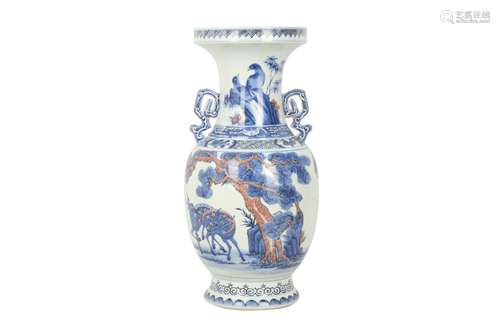 A LARGE CHINESE BLUE AND WHITE AND UNDERGLAZE RED VASE.