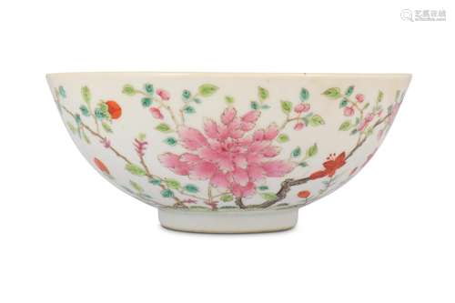 A CHINESE FAMILLE ROSE 'FLOWER AND BUTTERFLY' BOWL...