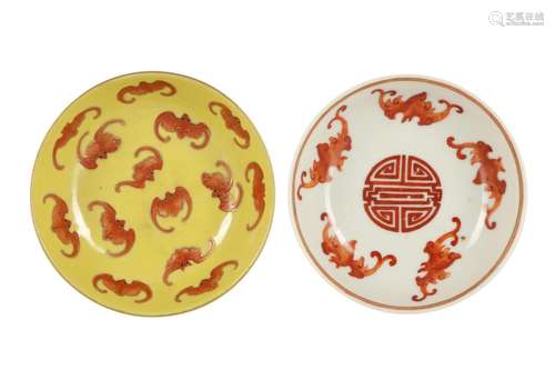 TWO CHINESE 'BATS' SAUCER DISHES.