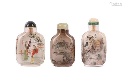 THREE CHINESE INSIDE-PAINTED SNUFF BOTTLES.