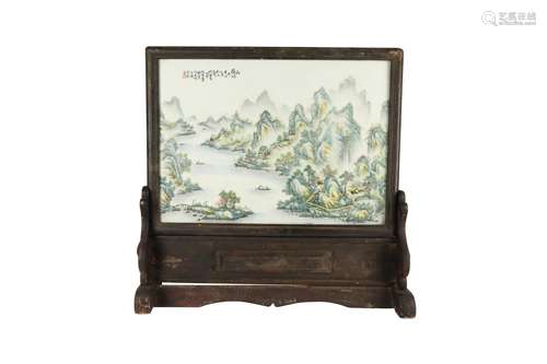 A CHINESE FAMILLE ROSE 'LANDSCAPE' PLAQUE.