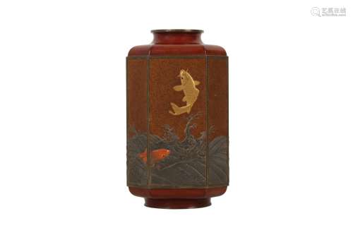 A JAPANESE LACQUERED METAL VASE.