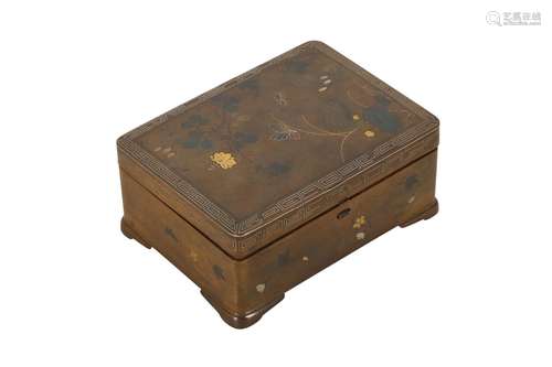 A JAPANESE INLAID BRONZE BOX AND COVER.