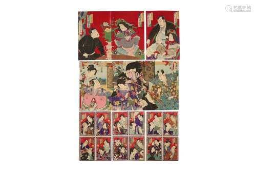 JAPANESE WOODBLOCK PRINTS BY KUNICHIKA. Edo period. Three ob...