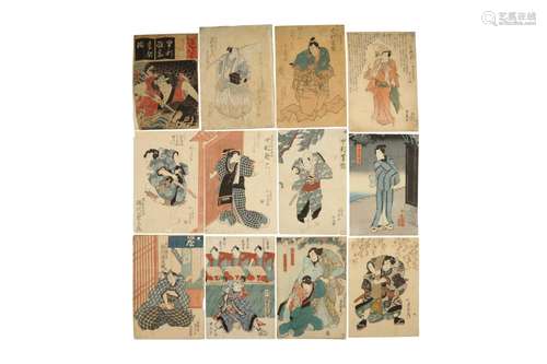 JAPANESE WOODBLOCK PRINTS BY VARIOUS ARTISTS. Edo period. Tw...