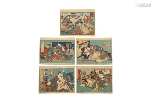 FIVE JAPANESE SHUNGA PRINTS.