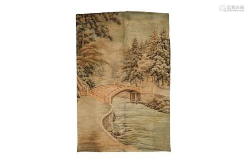 A LARGE JAPANESE EMBROIDERED TEXTILE 'LANDSCAPE' P...