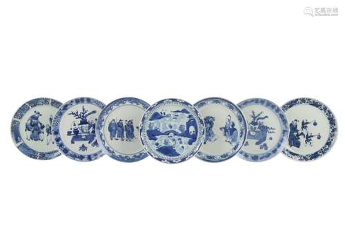 SEVEN CHINESE BLUE AND WHITE DISHES.