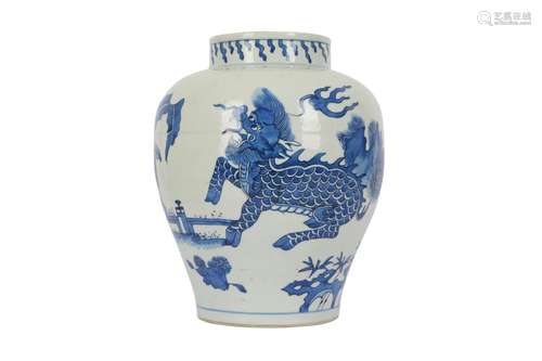 A CHINESE BLUE AND WHITE 'QILIN AND PHOENIX' VASE.