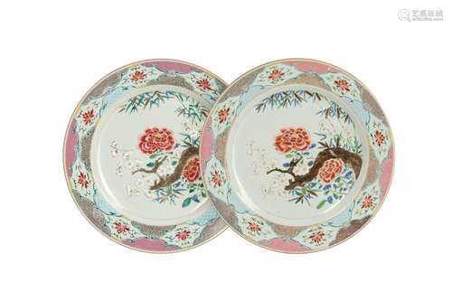 A PAIR OF LARGE CHINESE FAMILLE ROSE 'FLOWERS' CHA...