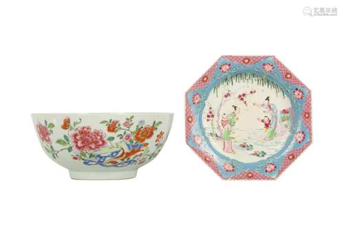 A CHINESE PUNCH BOWL AND A 'LADIES AND BOYS' DISH.