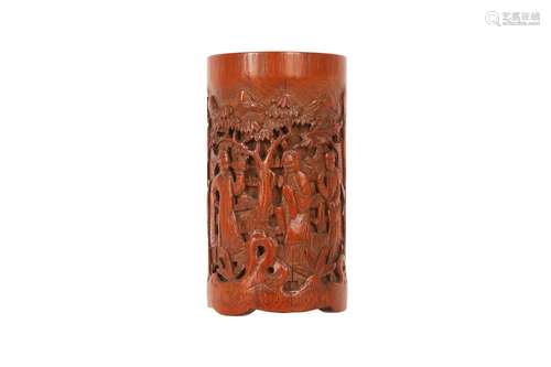 A CHINESE BAMBOO BRUSH POT, BITONG.