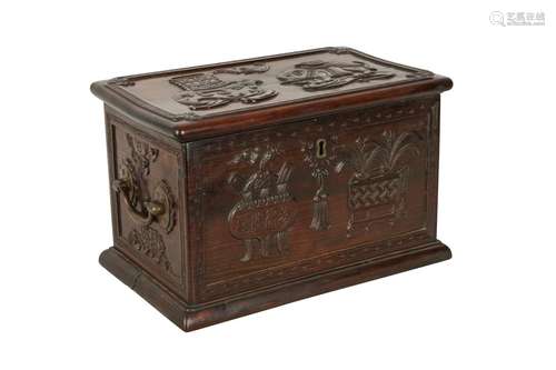 A CHINESE CARVED WOOD 'BRONZE VESSELS' CHEST.