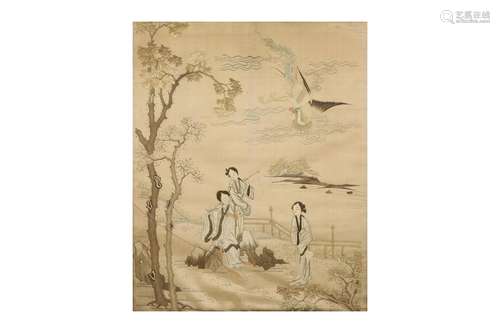 A CHINESE EMBROIDERED 'LADIES' PANEL.