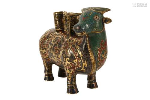 A CHINESE CLOISONNÉ ENAMEL AND GILT BRONZZE ‘RAM’ RITUAL VES...