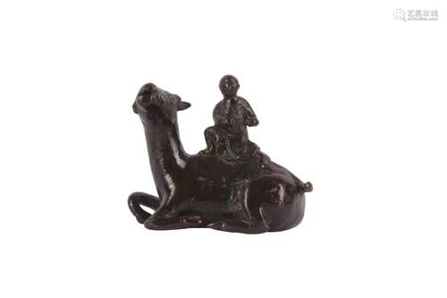 A CHINESE BRONZE 'BOY AND DEER' WATER DROPPER.