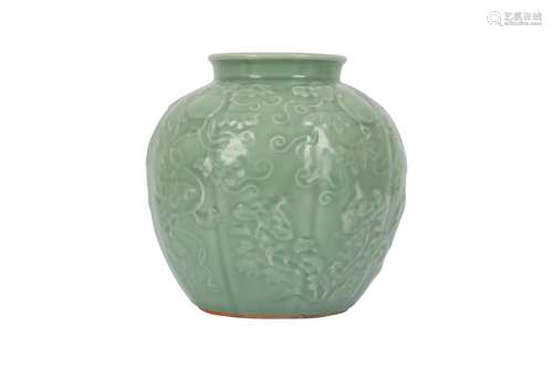 A CHINESE CELADON-GLAZED 'MELON' VASE.